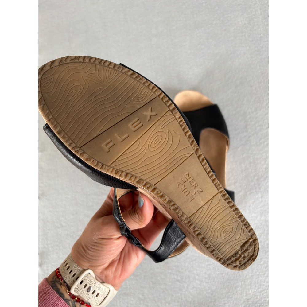 Naturalizer T-Strap Wedge Sandals 10M Excellent Black Cork Slingback Comfort - Picture 4 of 7